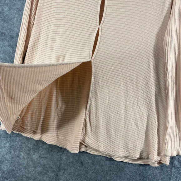 Free People Top XS Light Pink Ribbed Cowl Neck Split Back Long Sleeve Pullover - Picture 7 of 13